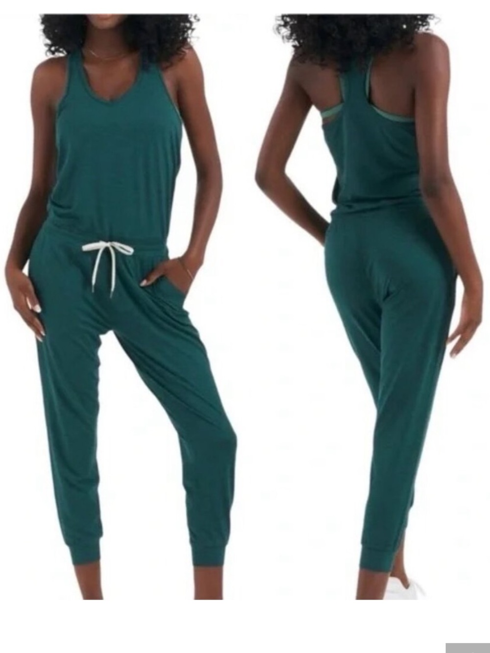 NWOT Vuori Lux Sleeveless Teal Jumpsuit with Drawstring Waist